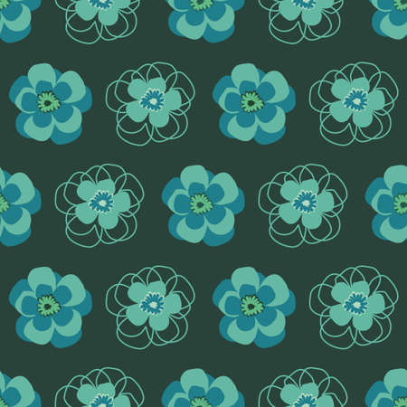 Vector Green decorative florals seamless pattern. Vintage and elegant colour palette. Great as digital paper, fashion, fabric, textiles, scrapbooking and wallpaper.のイラスト素材