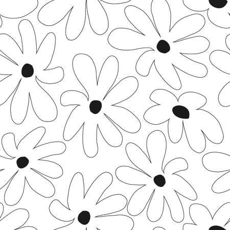 Oversized black outlined flowers on white background, perfect for fashion, textile, fabric, pillow throws, phone cases, tablet cases, invitationのイラスト素材