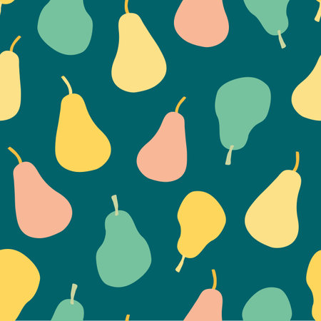 Cute Pastel colours Pears seamless design. Perfect for baby, kids, young children fashion, textiles and accessories. Great for pear related food or drinks packaging.のイラスト素材