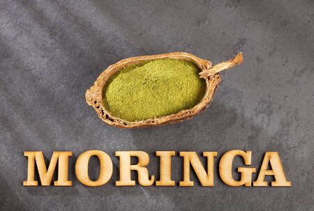 Moringa powder - Moringa oleifera. Text spaceの写真素材