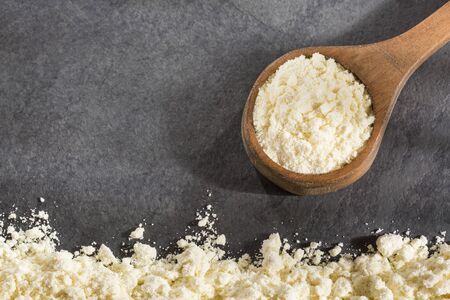 Sugary milk powder enriched with calcium, iron and vitaminsの写真素材