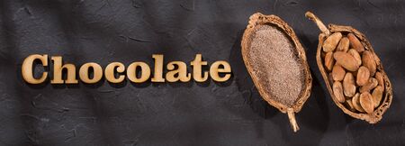 Chocolate, cocoa beans and cocoa powder - Theobroma cacaoの写真素材
