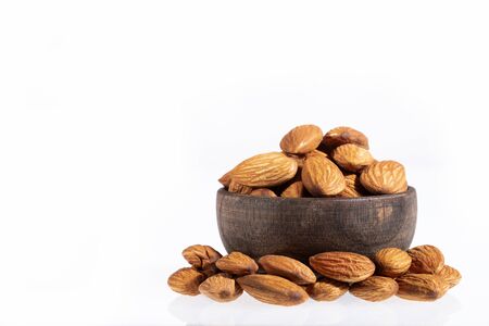 Peeled almonds - Prunus dulcis. White backgroundの写真素材