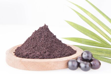 Acai powder and berries - Euterpe oleraceaの写真素材