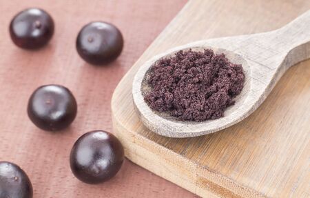 Acai powder and berries - Euterpe oleraceaの写真素材