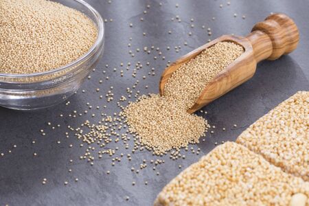 Organic amaranth seeds and cereal bar - Amaranthusの写真素材