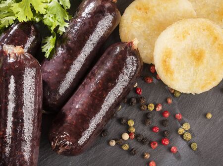 Blood sausage morcilla - Breakfast typical of Latin American countries, Arepa
