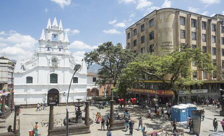 Medellin, Antioquia / Colombia - August 03, 2017. Church of La Veracruz, unique church of colonial style that exists in the city.