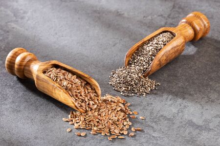 Organic chia and linseed seedsの写真素材