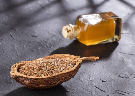 Linum usitatissimum - Seeds and linseed oilの写真素材