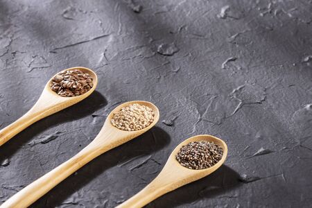 Quinoa, flaxseed and chia - Organic seeds. Superfoodsの写真素材