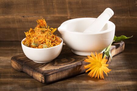 Petals of calendula flowers - Calendula officinalis.の写真素材
