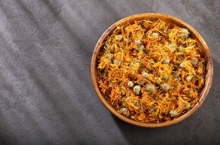 Dried calendula flowers - Calendula officinalis.の写真素材