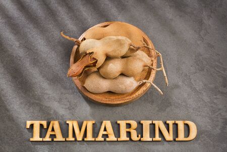 Tamarind tropical fruit - Tamarindus indica. Text spaceの写真素材