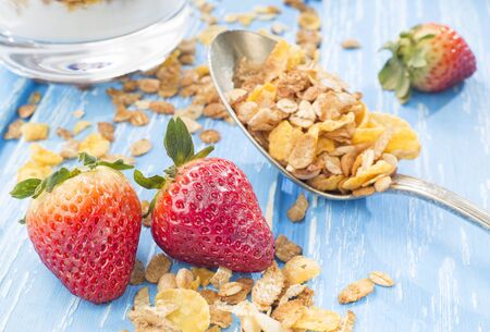 Homemade vanilla granola parfait with strawberry