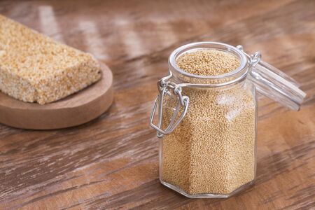 Amaranth seeds and cereal bar - amaranthus.の写真素材