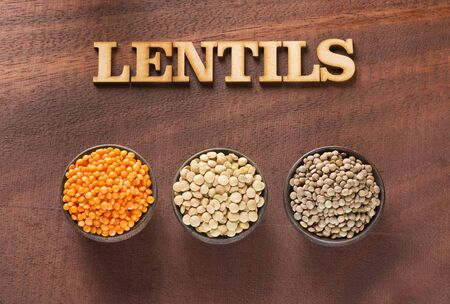 Types of lentils - Lens culinaris. Top view