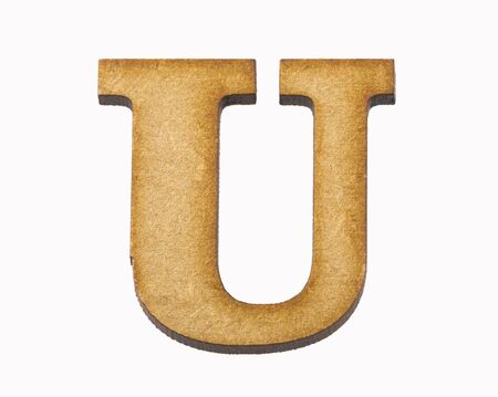 U, Wooden alphabet letter on white backgroundの写真素材