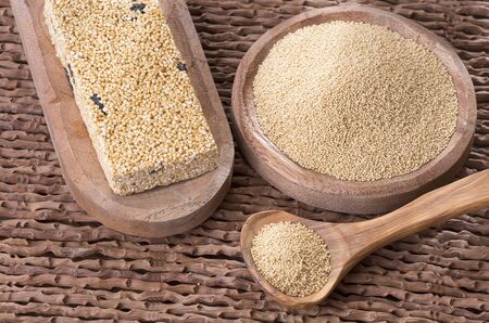 Amaranth seeds and cereal bar - amaranthus.の写真素材