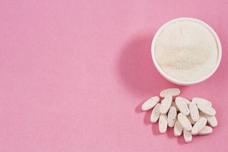 The hydrolyzed collagen mainly provides the elasticity of our skin. Text spaceの写真素材