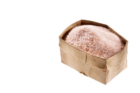 Pink Himalayan salt in paper bagの写真素材
