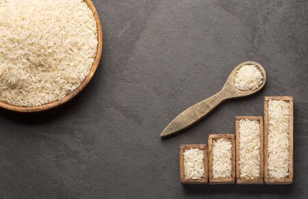 Raw white rice - Oryza sativa. Graph of sales and consumption statistics.の写真素材