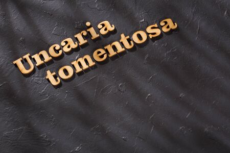 The words Uncaria tomentosa in wooden lettersの写真素材