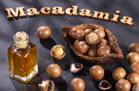 Macadamia integrifolia - Phrase macadamia in wood lettersの写真素材