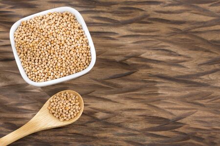 Yellow grains of organic mustard - Sinapis albaの写真素材