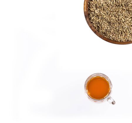 Herbal infusion fennel tea in glass cup and glass tea - Foeniculum vulgareの写真素材