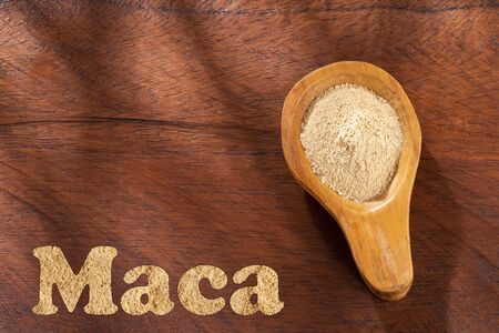 Organic maca powder - Lepidium meyenii. Text space
