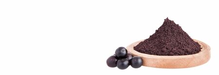 Acai berries and powder on white background - Euterpe oleraceaの写真素材