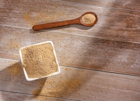 Lepidium meyenii - Organic maca powder. Text space