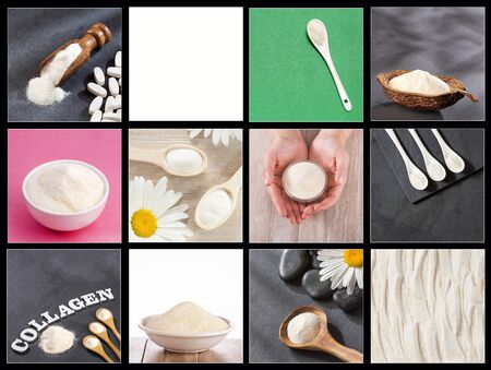 Creative collage of hydrolyzed collagen images, in all presentationsの写真素材