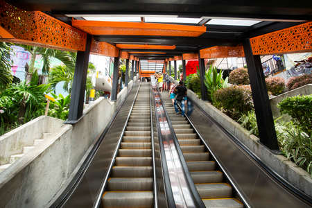 MedellÃ­n, Antioquia / Colombia - July 8, 2019. Escalators of the commune stair 13. Tourist zone.