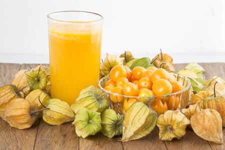 Physalis peruviana - Freshly prepared juice made of golden berryの写真素材