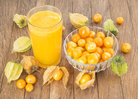 Physalis peruviana - Freshly prepared juice made of golden berryの写真素材