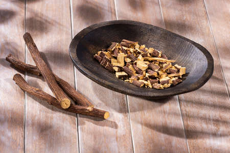 Glycyrrhiza glabra - Dried organic licorice stemsの写真素材