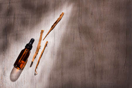 Bark and drops of the Uncaria tomentosa plant - Text space