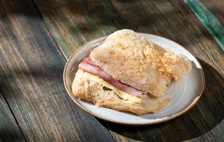 Ciabatta bread sandwich with ham and cheeseの写真素材