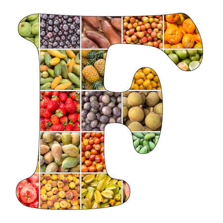 Letter F of the alphabet with fruit background