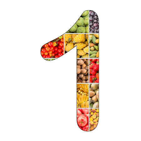 No. 1 (One) with fruit background - White background