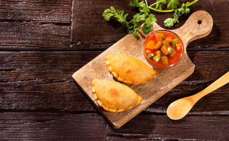 Traditional Argentine empanadas stuffed with meatの写真素材