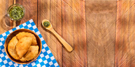 Traditional baked Argentinian empanadas savory pastries with meat beef stuffingの写真素材