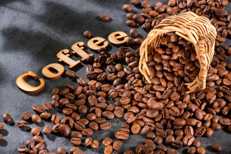 Coffea - Roasted coffee beans in the wicker basket