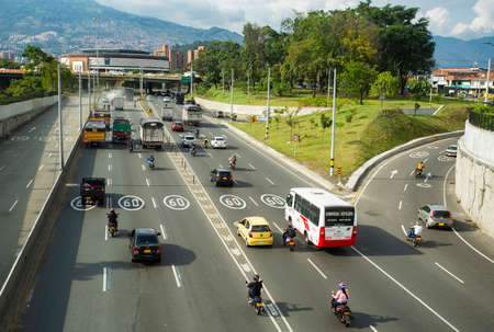 MedellÃ­n, Antioquia / Colombia - February 23, 2021. North eastern regional avenue highway megaproject with 220 thousand vehicles that transit dailyのeditorial素材