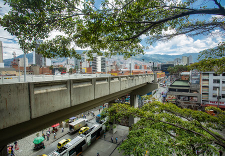 Medellin, Antioquia. Colombia - February 25, 2017. Metro-type mass transportation system that directly serves the city and its surrounding municipalitiesのeditorial素材