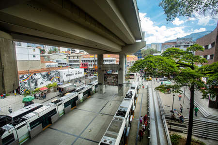 MedellÃ­n, Antioquia / Colombia - February 25, 2021. The Tram is a means of rail, urban and electric passenger transportのeditorial素材