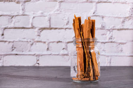 Uncaria tomentosa bark in the glass jar - Amazon climbing plantの写真素材