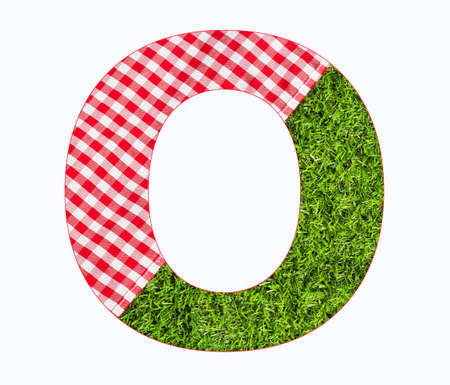 Alphabet Letter O - Picnic Tablecloth on Lawnの写真素材